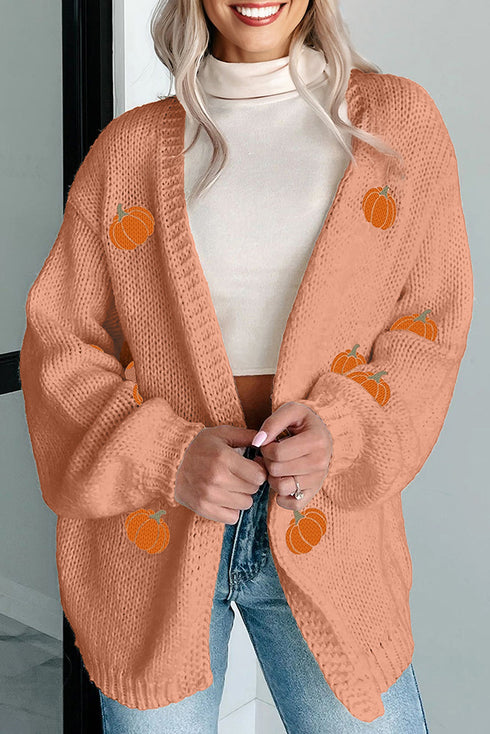 Pumpkin Patch Open Front Drop Shoulder Knit Cardigan